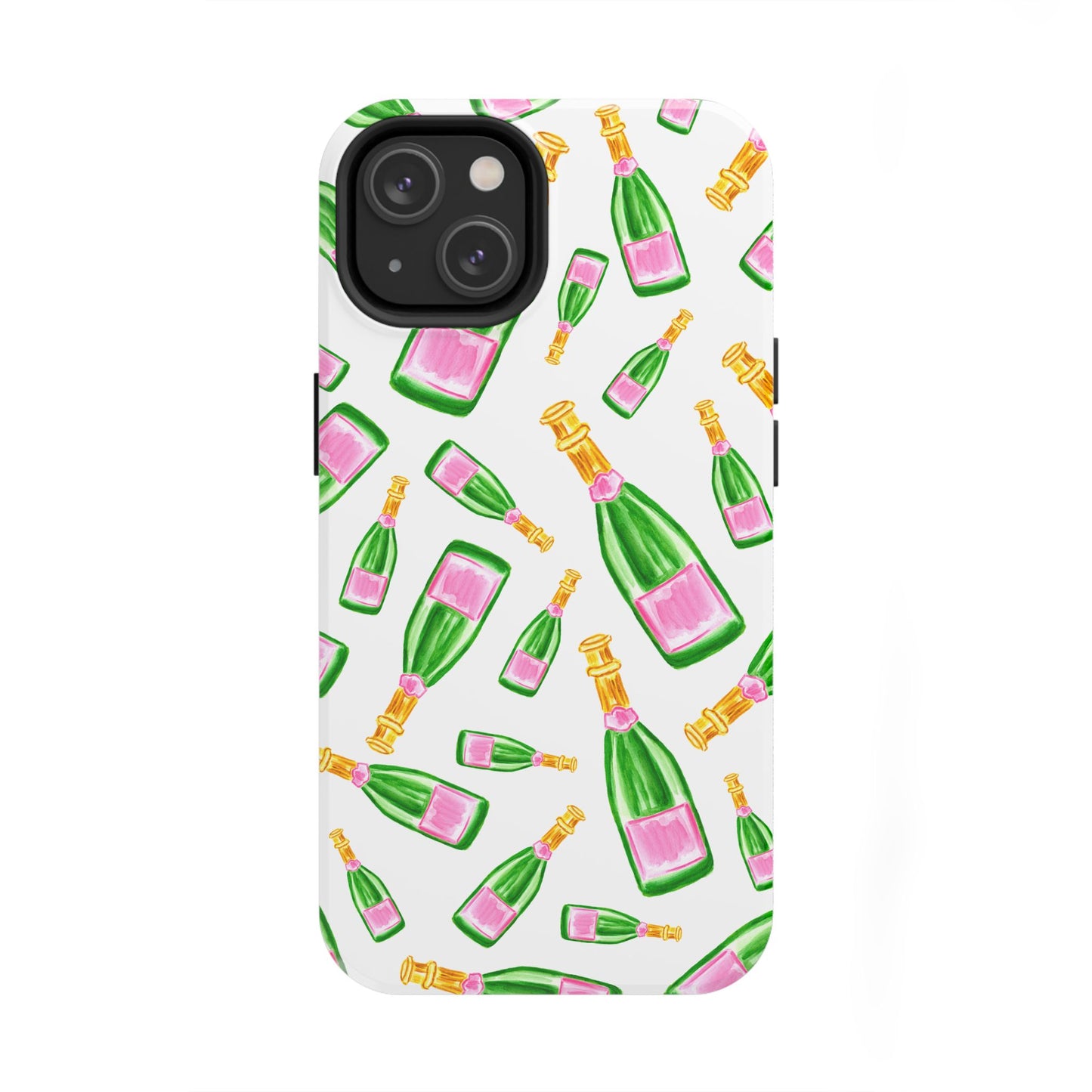 Copy of Tossed Pink and Green Watercolor Illustrated Champagne Bottles Pattern Tough Phone Case | Various Models