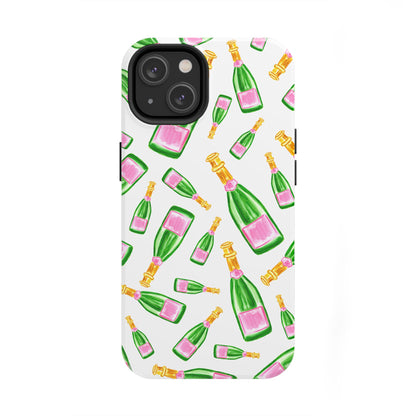 Copy of Tossed Pink and Green Watercolor Illustrated Champagne Bottles Pattern Tough Phone Case | Various Models