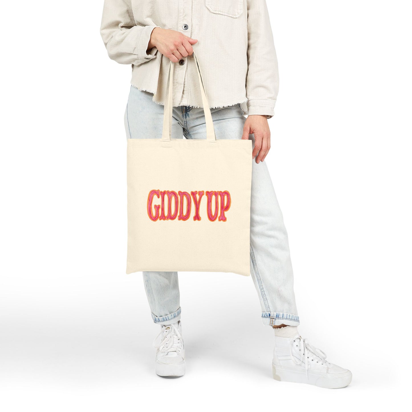 Canvas Tote | Giddy Up  Hot Pink and Orange Farmers Market Tote | Bachelorette Western Preppy Gift | Coastal Cowgirl Howdy