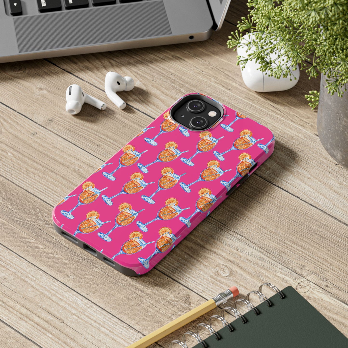 Orange & Blue Aperol Spritz Watercolor Pattern Hot Pink Phone Case | Various Models