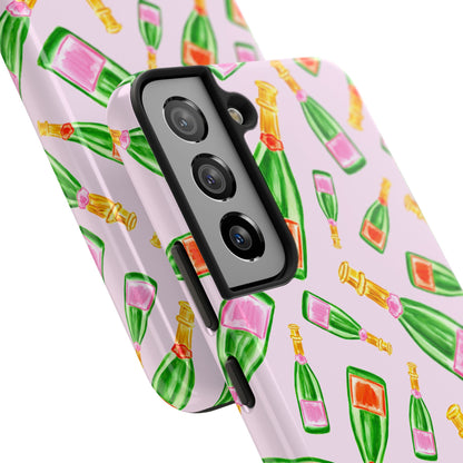 Tossed Pink and Green & Orange and Green Watercolor Illustrated Champagne Bottles Pattern Blush Pink Tough Phone Case | Various Models