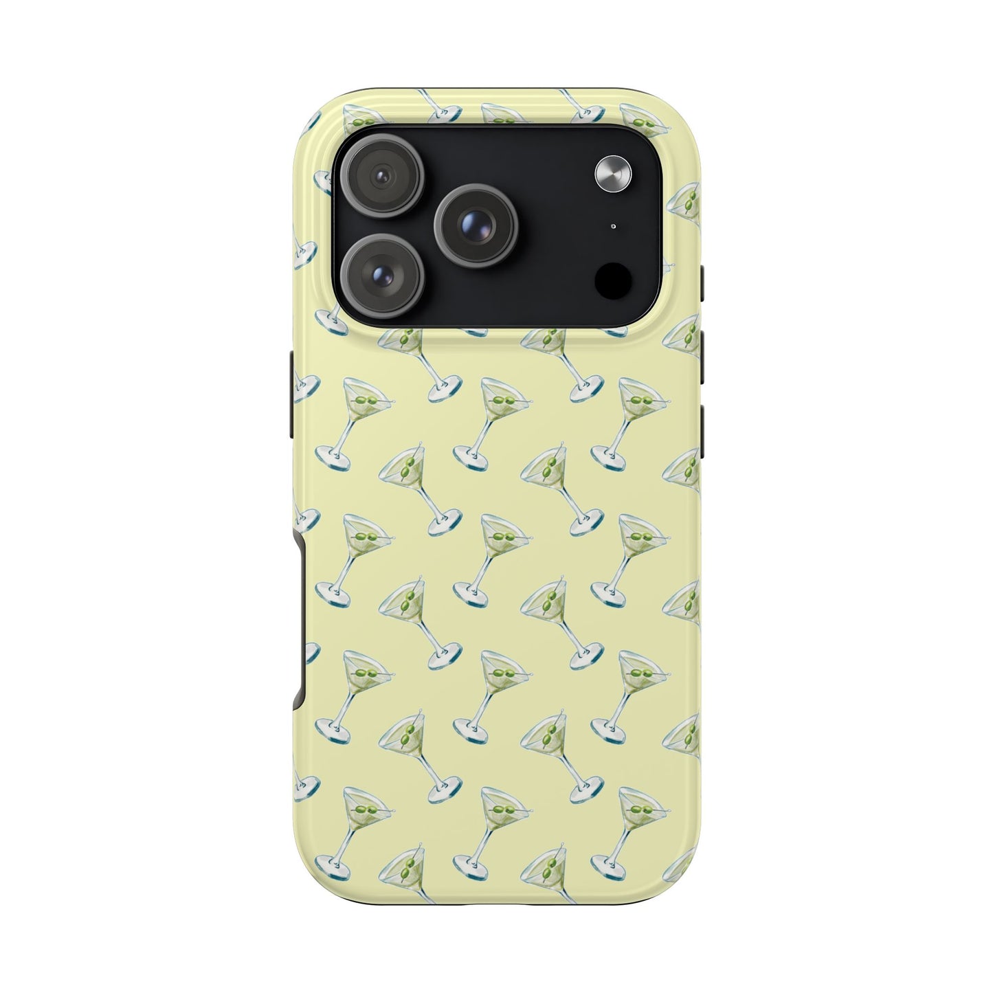 Yellow Mini Martini Watercolor Illustrated Tossed Pattern Tough Phone Case | Various Models Available iPhone 17 Pro