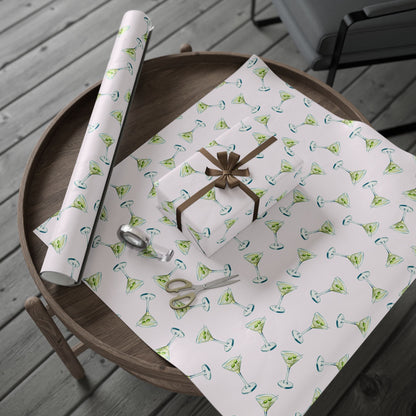 Gift Wrap | Blush Pink Watercolor Martini Tossed Pattern | Matte or Glossy