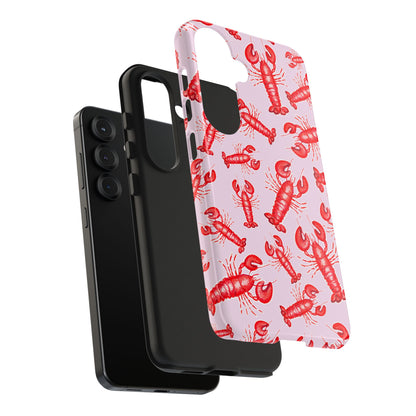 Red Lobster Watercolor Illustrated Tossed Pattern Light Pink Coastal Nautical Tough Phone Case | Various Models