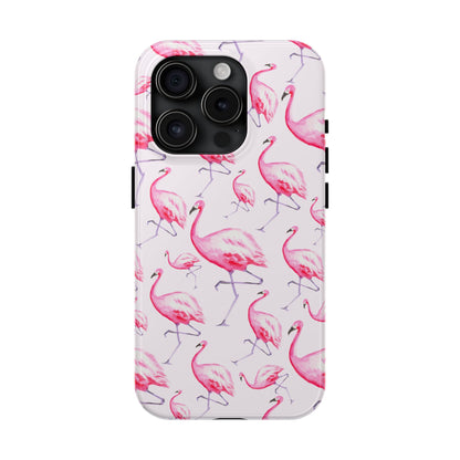 Pink Flamingos Watercolor Illustrated Tossed Pattern Blush Phone Case | Various Models iPhone 15 Pro