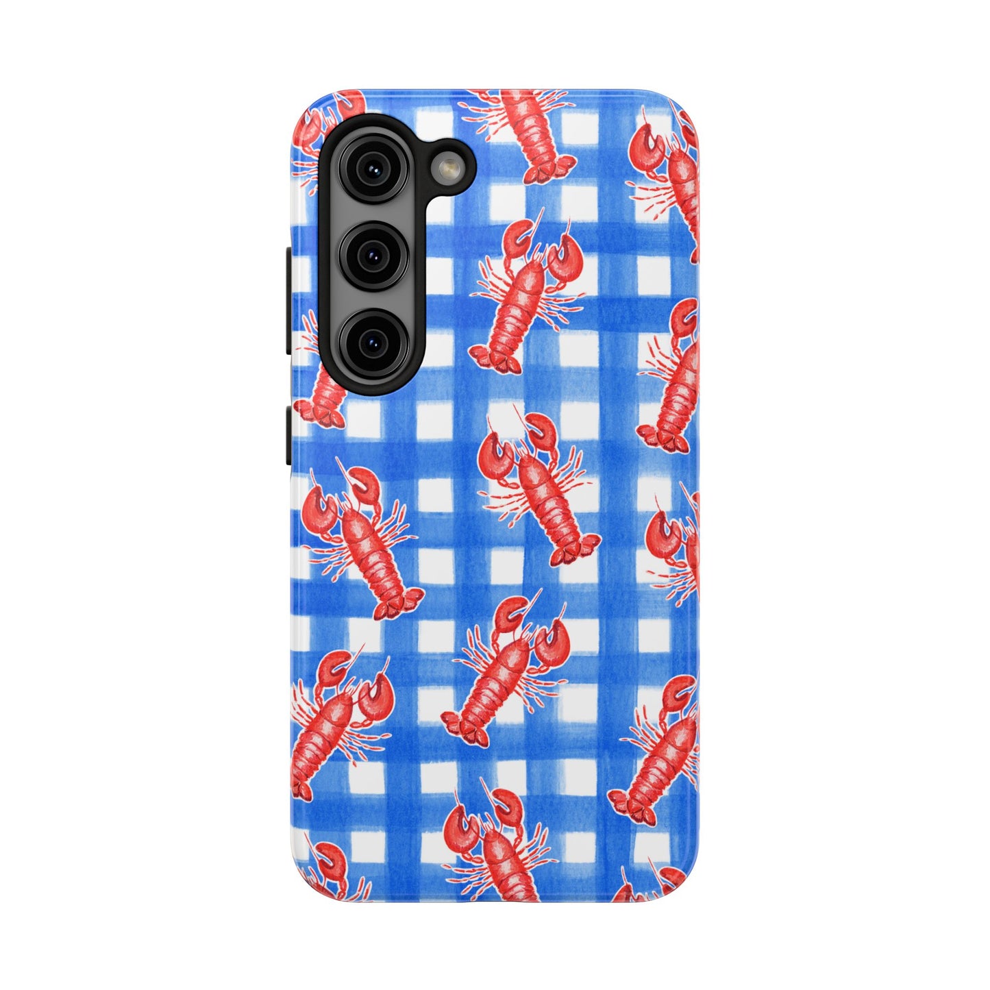 Blue Gingham Red Lobster Watercolor Patterned Phone Case | Various Models