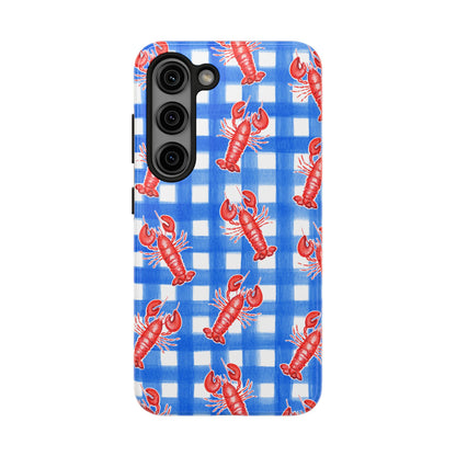 Blue Gingham Red Lobster Watercolor Patterned Phone Case | Various Models