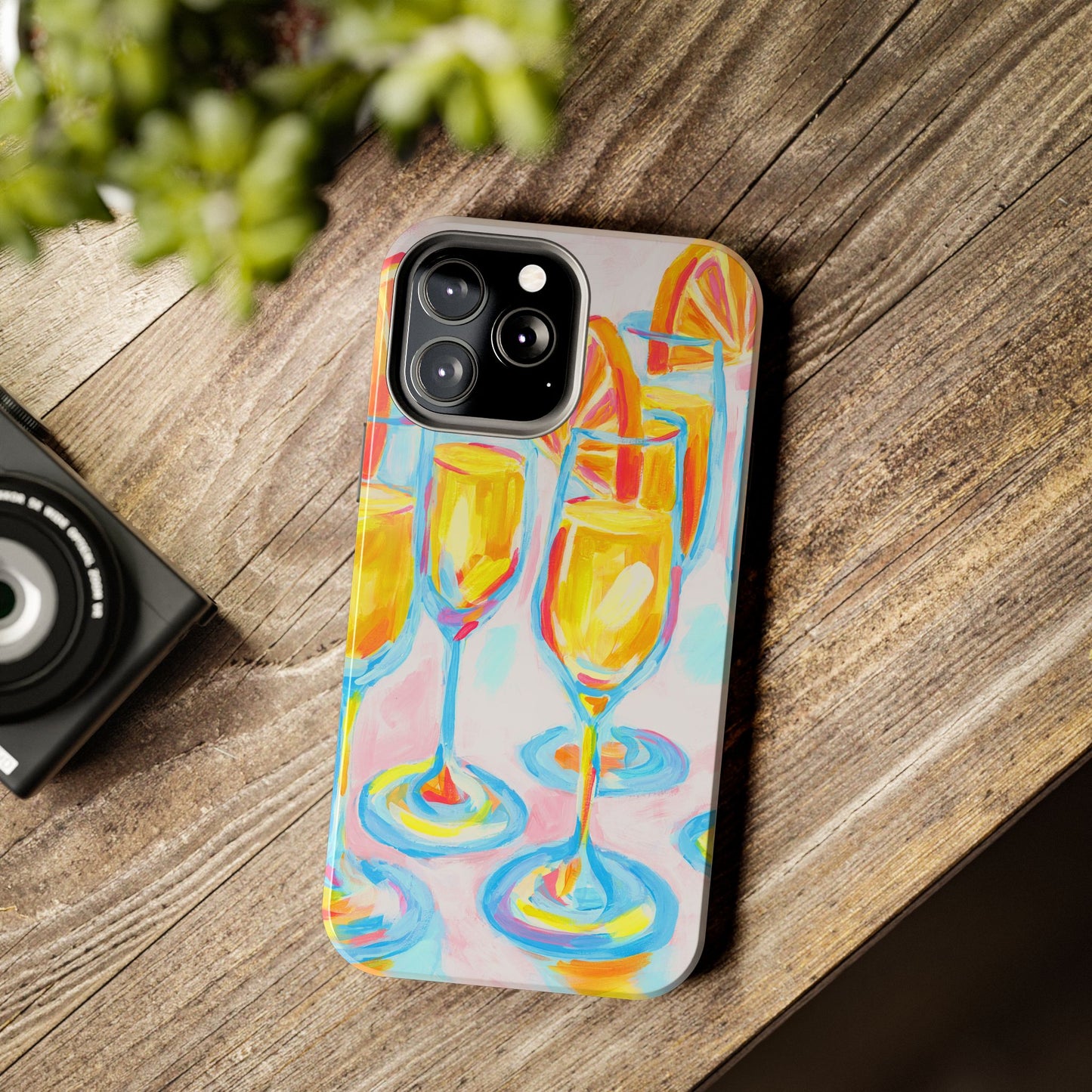 Pink Orange Mimosas Blue Champagne Flutes Abstract Acrylic Tough Phone Case | Various Models