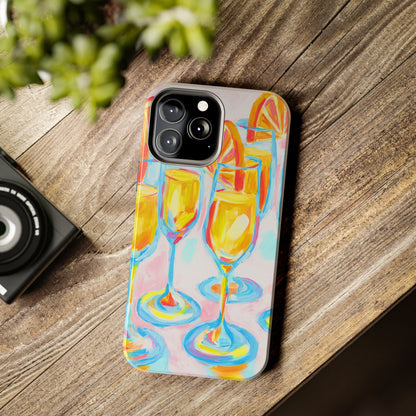 Pink Orange Mimosas Blue Champagne Flutes Abstract Acrylic Tough Phone Case | Various Models