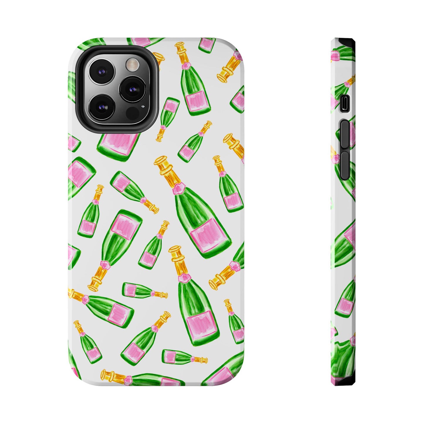 Copy of Tossed Pink and Green Watercolor Illustrated Champagne Bottles Pattern Tough Phone Case | Various Models