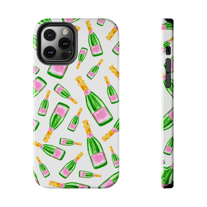 Copy of Tossed Pink and Green Watercolor Illustrated Champagne Bottles Pattern Tough Phone Case | Various Models