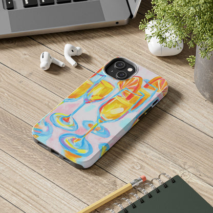 Pink Orange Mimosas Blue Champagne Flutes Abstract Acrylic Tough Phone Case | Various Models