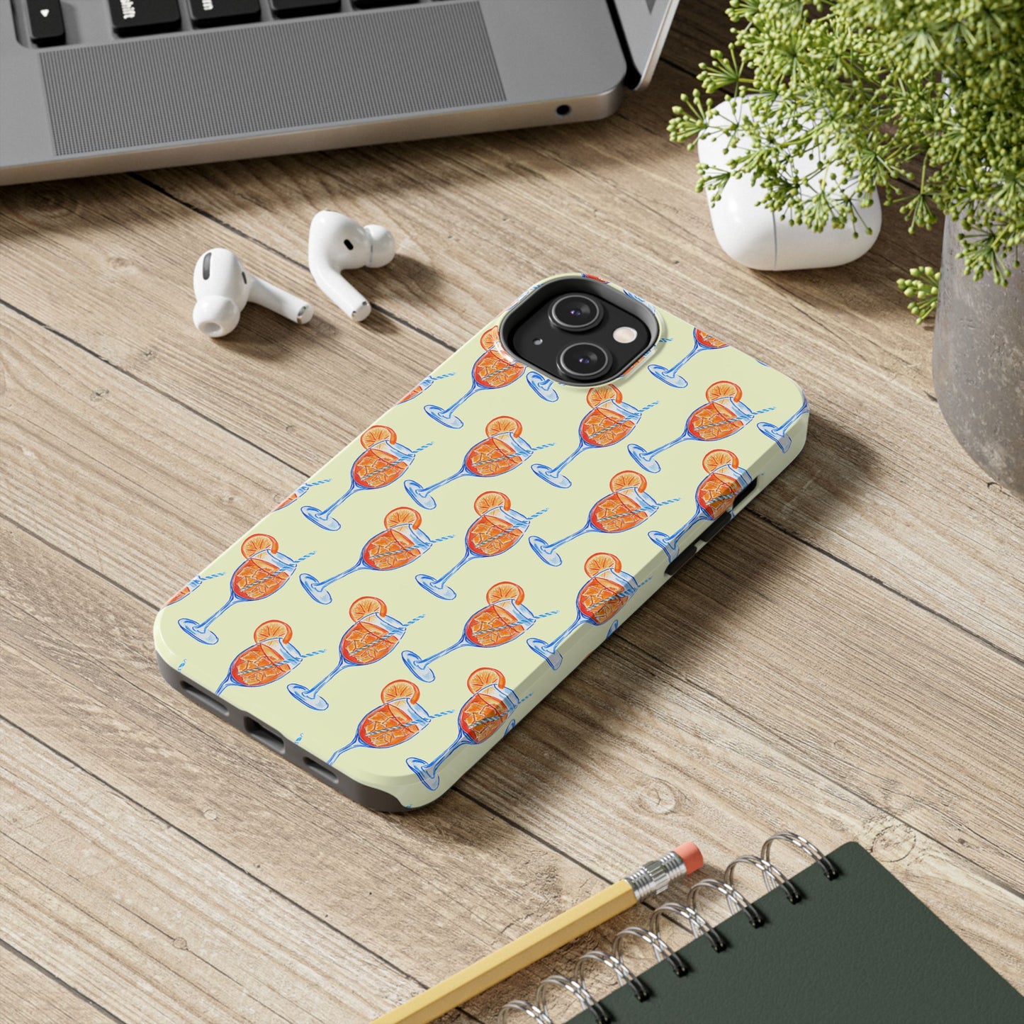 Lemon Yellow Orange & Blue Aperol Spritz Watercolor Patterned Tough Phone Case | Various Models
