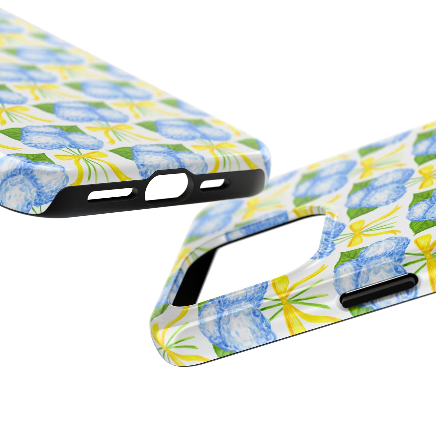 Blue Hydrangea Bouquets with Yellow Bow Ribbon Watercolor Illustrated Patterned Tough Phone Case | Various Models