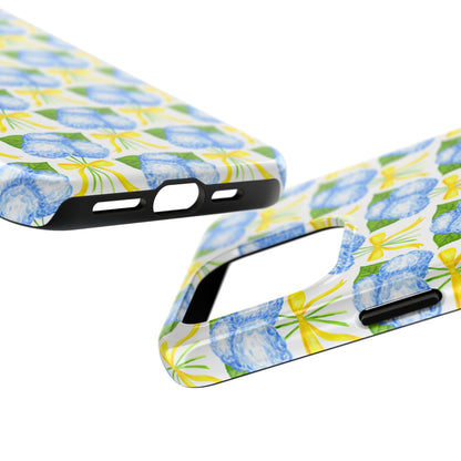 Blue Hydrangea Bouquets with Yellow Bow Ribbon Watercolor Illustrated Patterned Tough Phone Case | Various Models