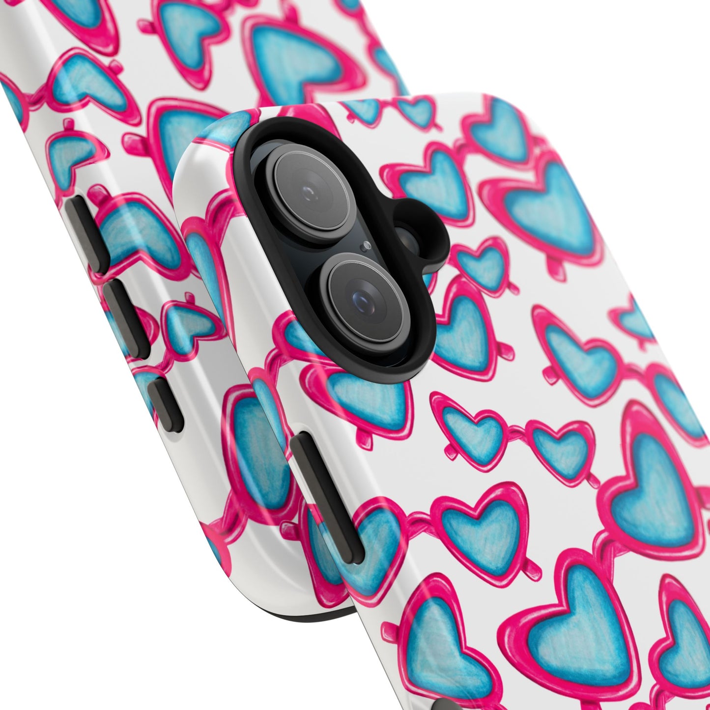Pink & Blue Heart Shaped Sunglasses Watercolor Illustrated Tossed Pattern Tough Case | Various Models