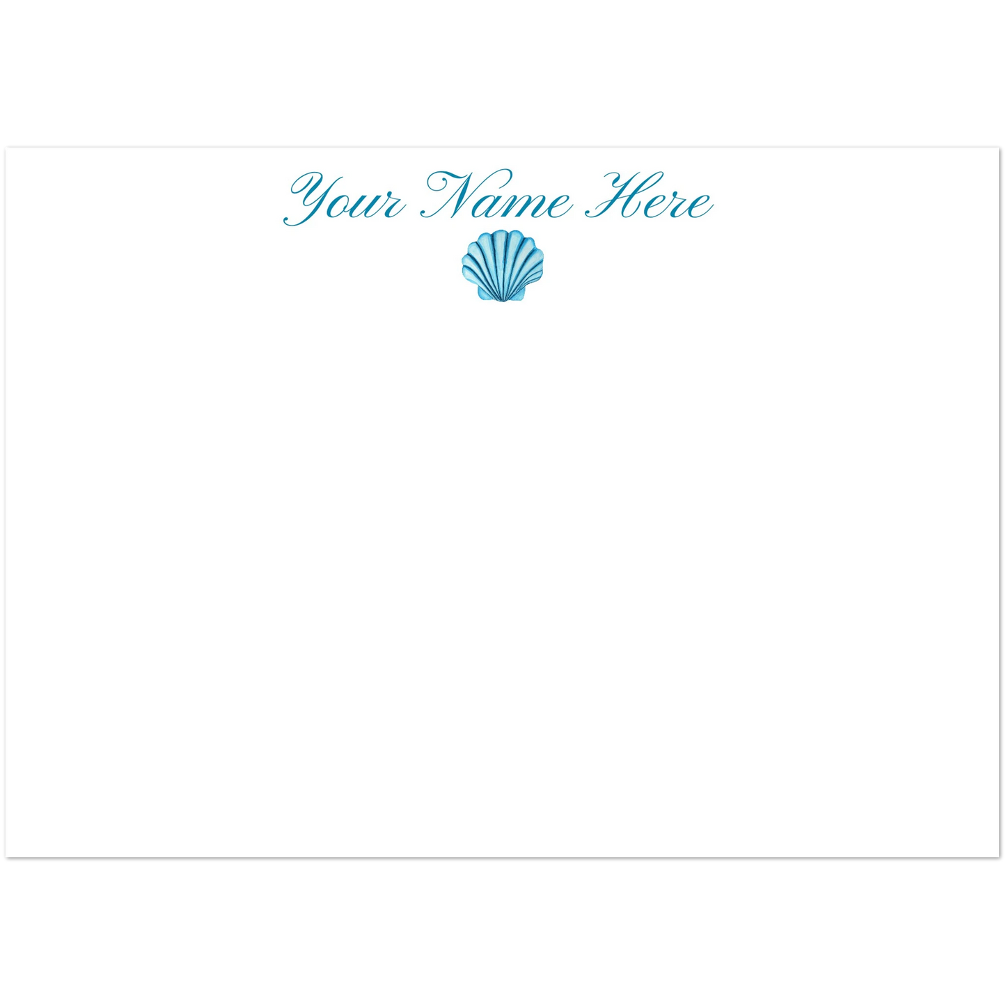 Personalized Blue or Turquoise Sea Shell Watercolor Illustrated Flat Notecards | Set of 10 Cards & Envelopes | 2 Sizes 5R (5 x 7″) Turquoise