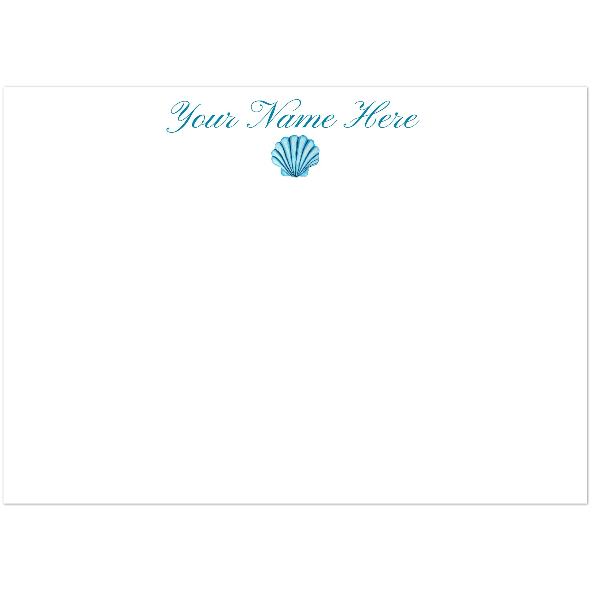 Personalized Blue or Turquoise Sea Shell Watercolor Illustrated Flat Notecards | Set of 10 Cards & Envelopes | 2 Sizes 5R (5 x 7″) Turquoise