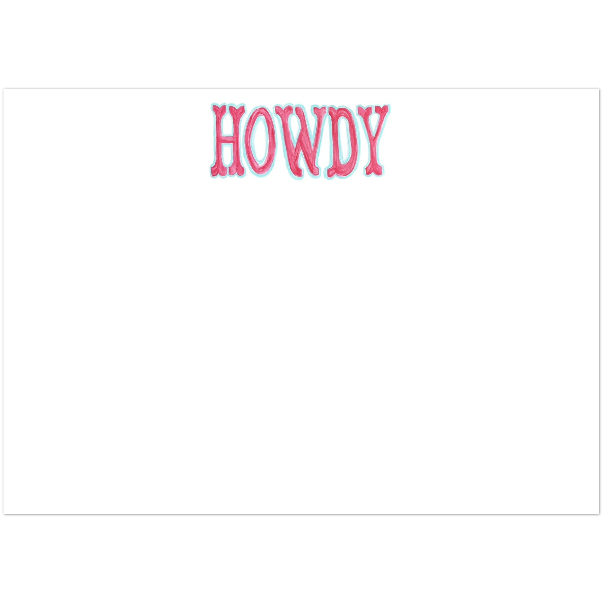 Howdy Watercolor Illustrated Flat Notecards | Set of 10 Cards & Envelopes | 4 Colors | 2 Sizes 5R (5 x 7″) Hot Pink & Blue
