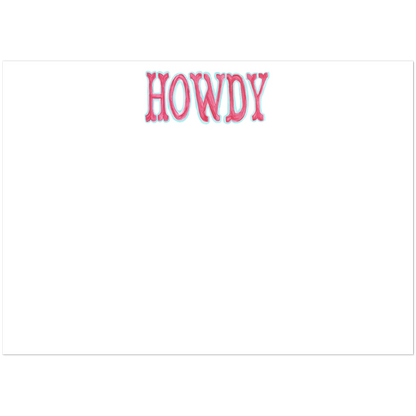 Howdy Watercolor Illustrated Flat Notecards | Set of 10 Cards & Envelopes | 4 Colors | 2 Sizes 5R (5 x 7″) Hot Pink & Blue