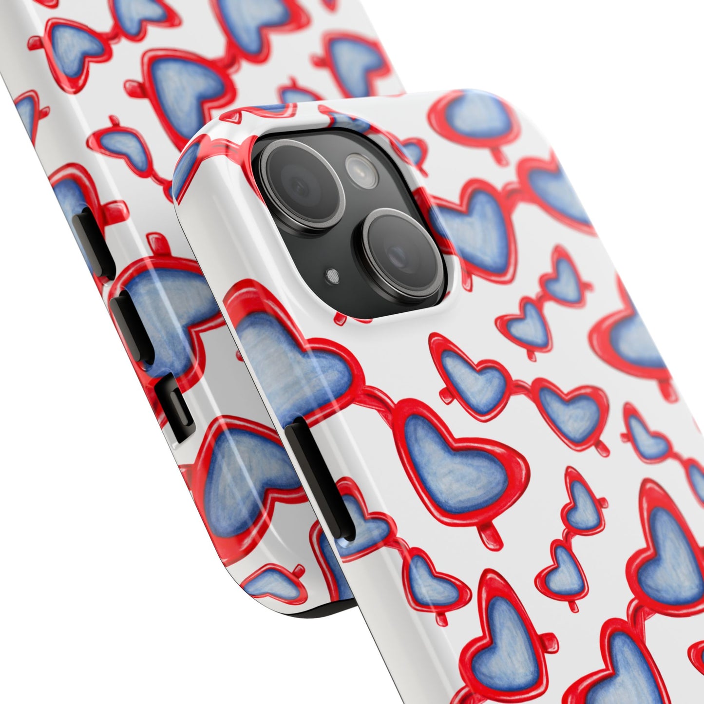 Red, White, & Blue Heart Shaped Watercolor Sunglasses Tossed Pattern Tough Phone Cases
