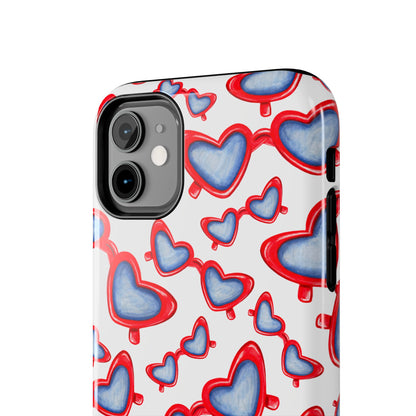 Red, White, & Blue Heart Shaped Watercolor Sunglasses Tossed Pattern Tough Phone Cases