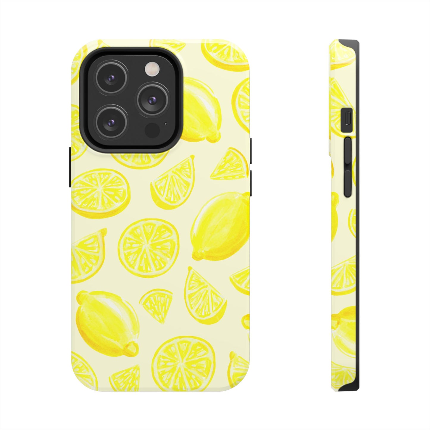 Bright Yellow Lemons Watercolor Illustrated Tossed Pattern Pale Yellow Tough Phone Case | Various Models