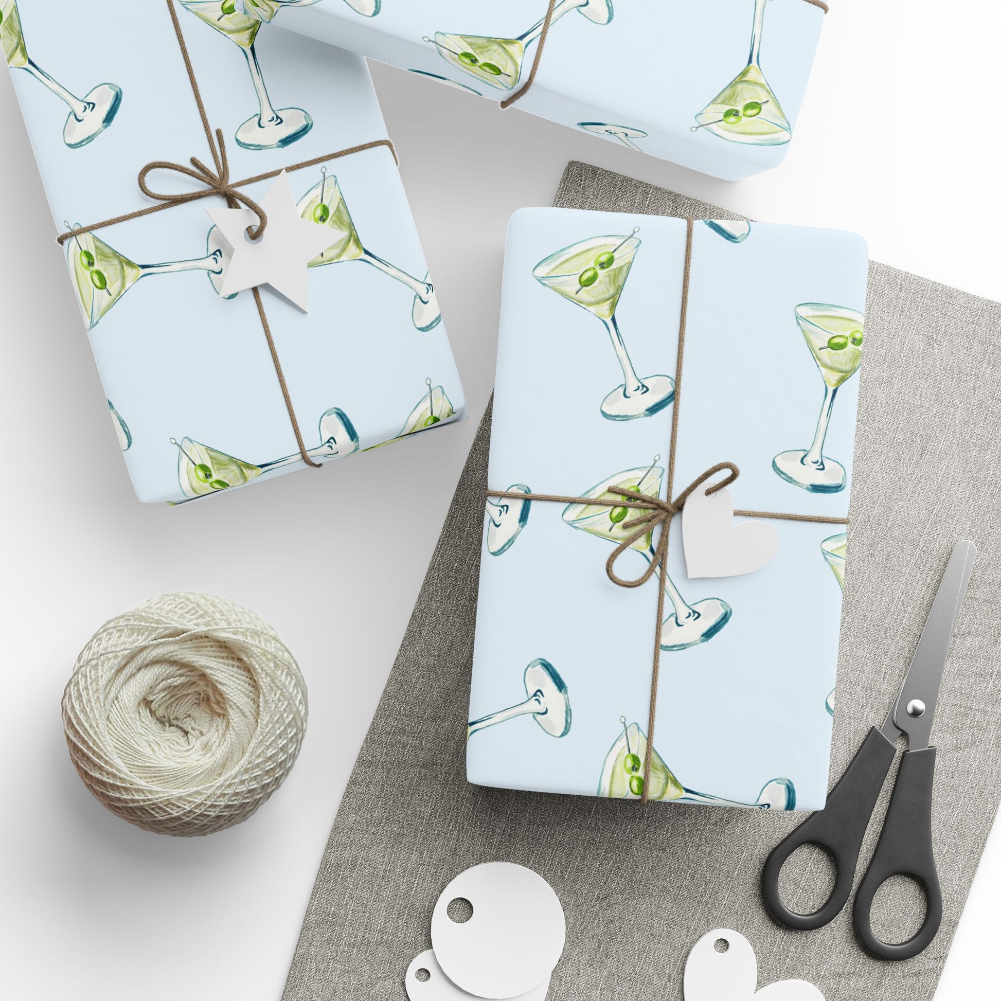 Gift Wrap | Pale Blue Watercolor Martini Tossed Pattern | Matte or Glossy