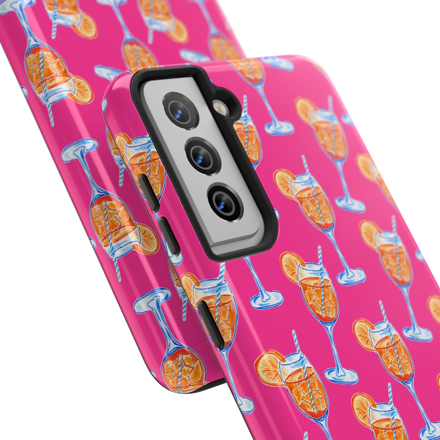 Orange & Blue Aperol Spritz Watercolor Pattern Hot Pink Phone Case | Various Models