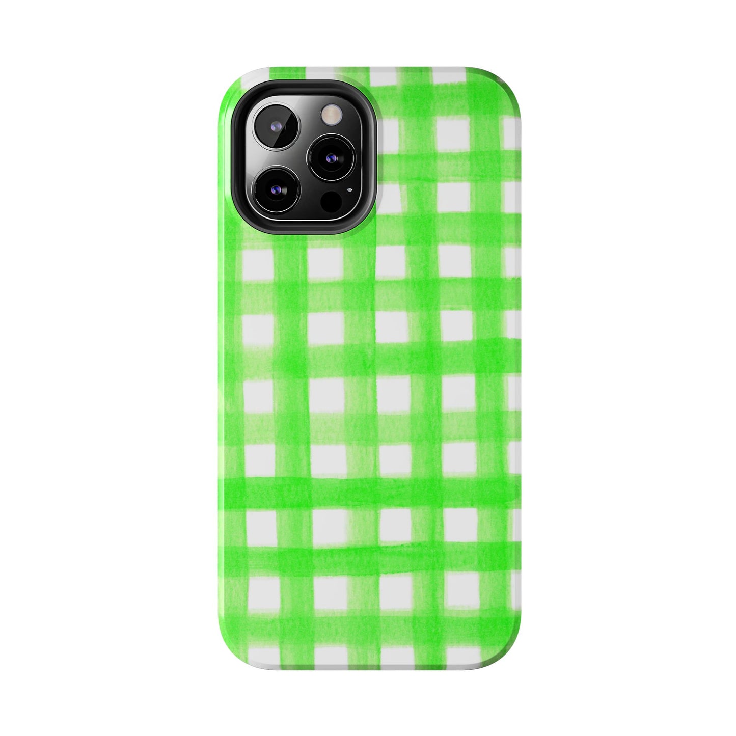 Lime Green Gingham Watercolor Illustrated Tough Phone Case | Various Models Available