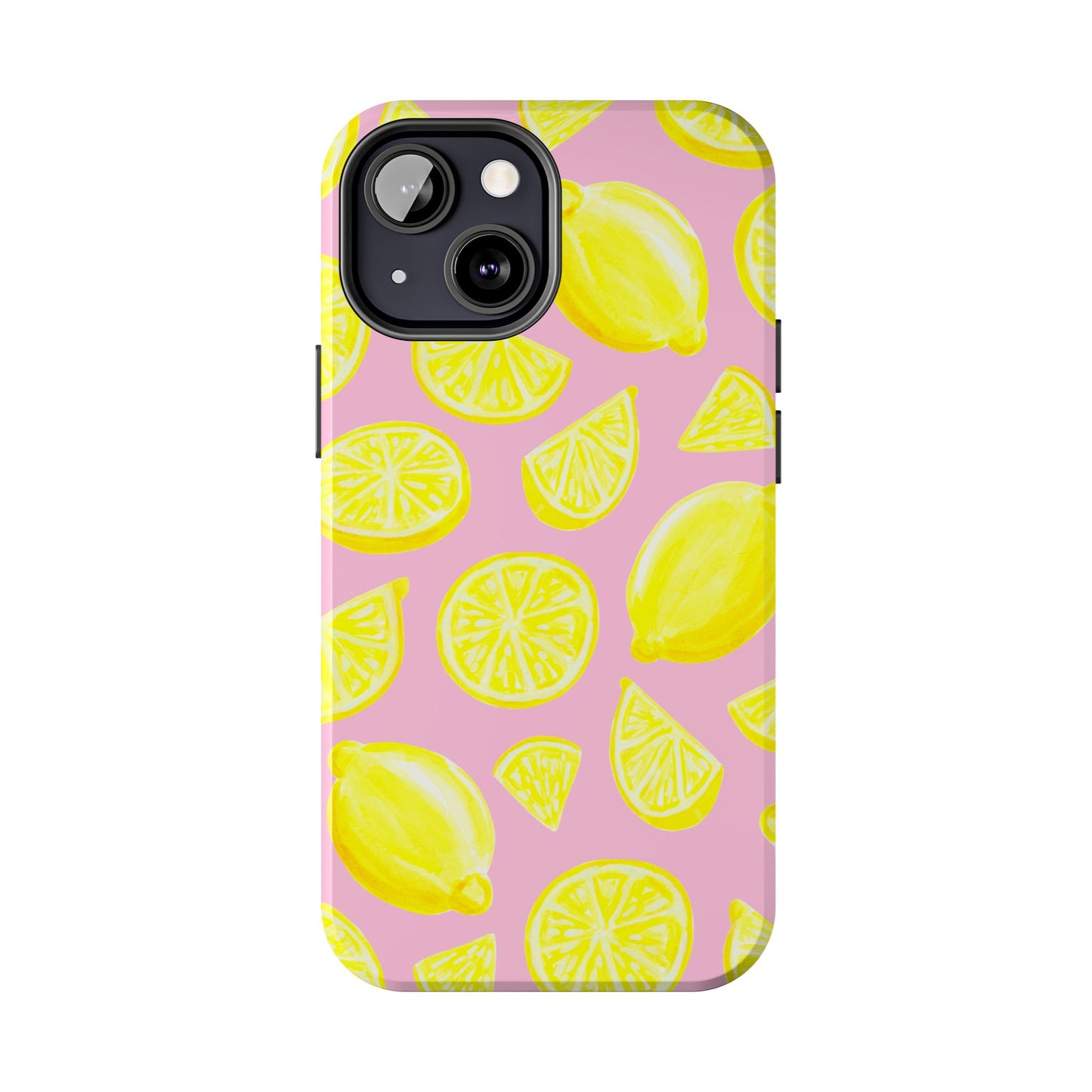 Bright Yellow Lemons Watercolor Illustrated Tossed Pattern Light Pink Tough Phone Case | Various Models