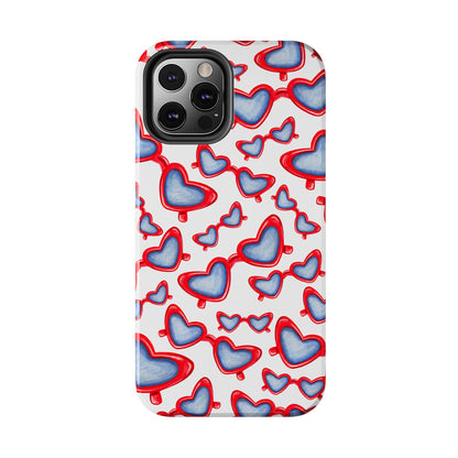 Red, White, & Blue Heart Shaped Watercolor Sunglasses Tossed Pattern Tough Phone Cases