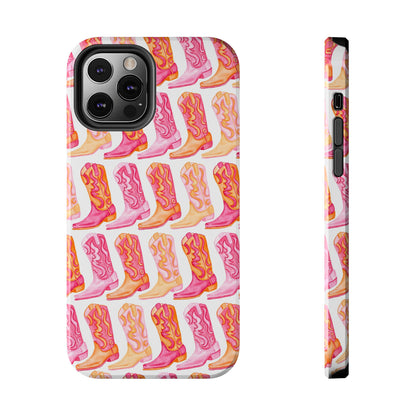 Rows of Hot Pink & Orange Cowboy Boots Tough Phone Cases | Various Models Available