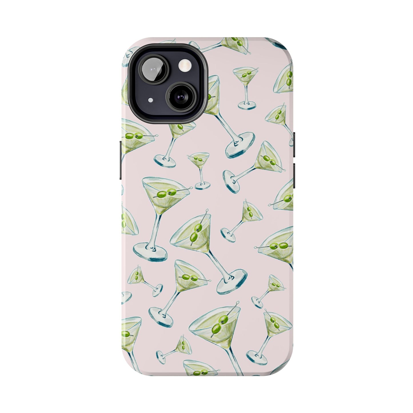 Watercolor Blue and Green Martinis Tossed Illustrated Pattern Blush Pink Tough Phone Case | Various Models
