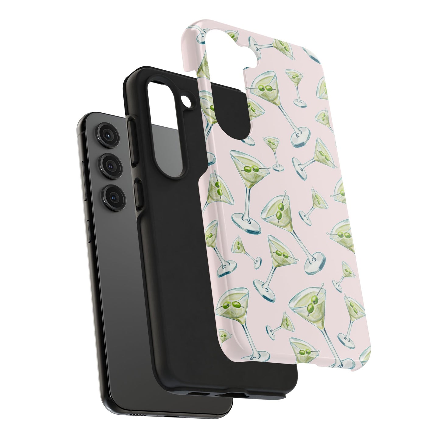 Watercolor Blue and Green Martinis Tossed Illustrated Pattern Blush Pink Tough Phone Case | Various Models