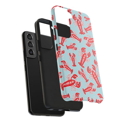 Red Lobster Watercolor Illustrated Tossed Pattern Light Blue Tough Phone Case | Various Models