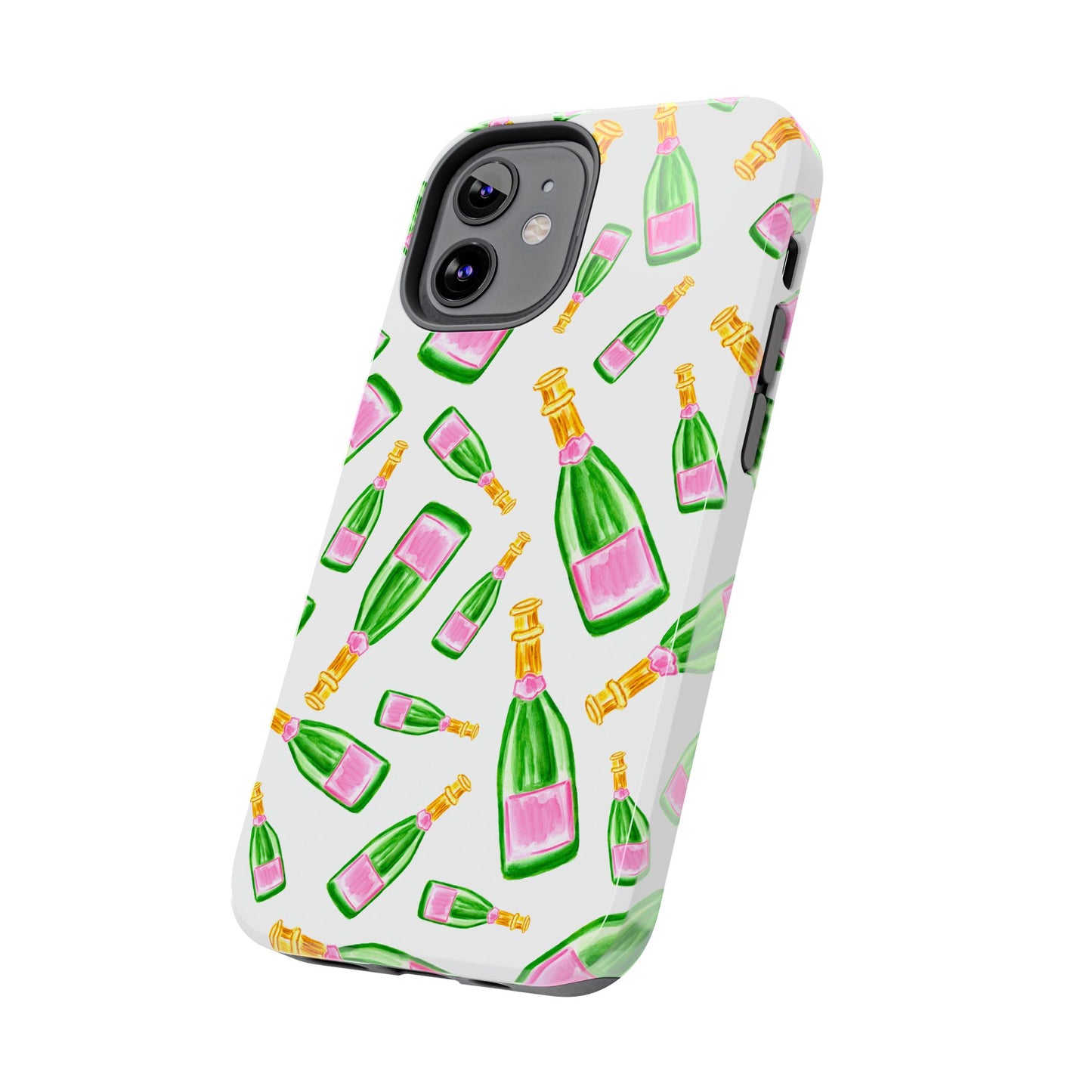 Copy of Tossed Pink and Green Watercolor Illustrated Champagne Bottles Pattern Tough Phone Case | Various Models