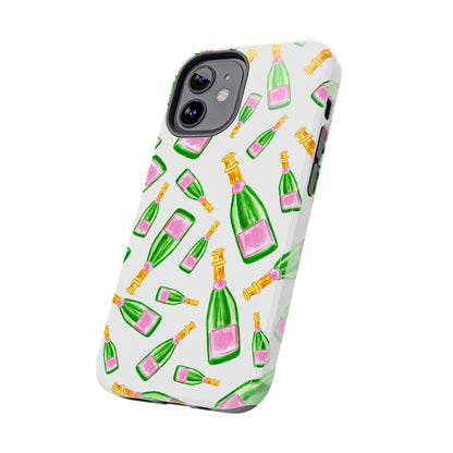 Copy of Tossed Pink and Green Watercolor Illustrated Champagne Bottles Pattern Tough Phone Case | Various Models