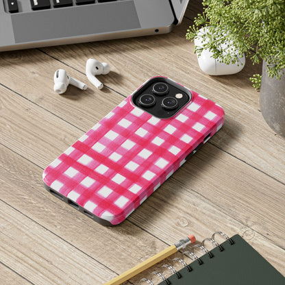 Hot Pink Gingham Watercolor Preppy Tough Phone Case | Various models