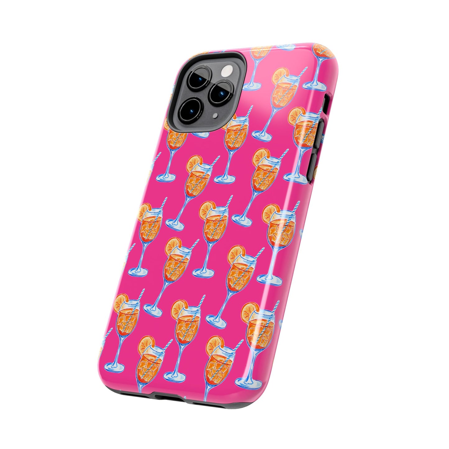 Orange & Blue Aperol Spritz Watercolor Pattern Hot Pink Phone Case | Various Models