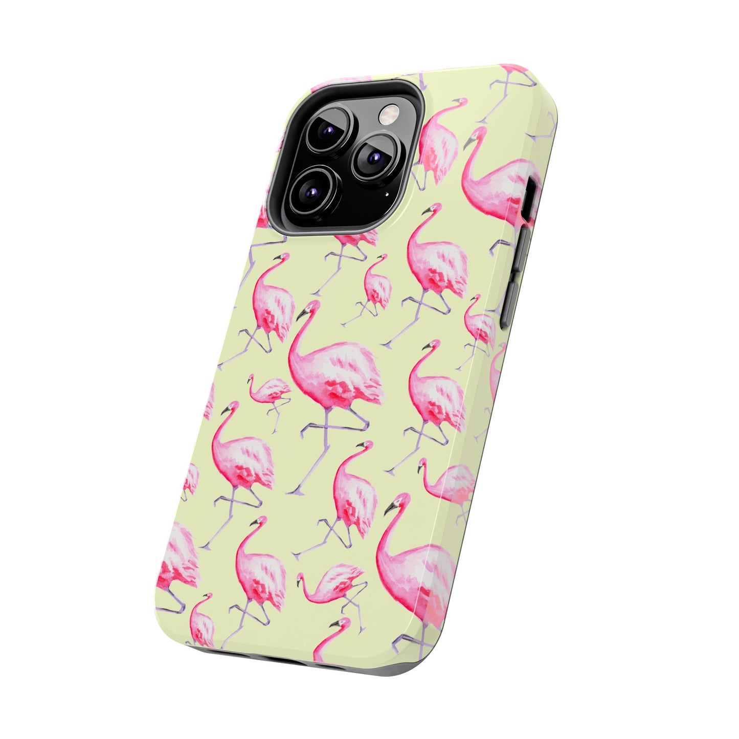 Pink Flamingos Watercolor Illustrated Tossed Pattern Yellow Phone Case | Various Models