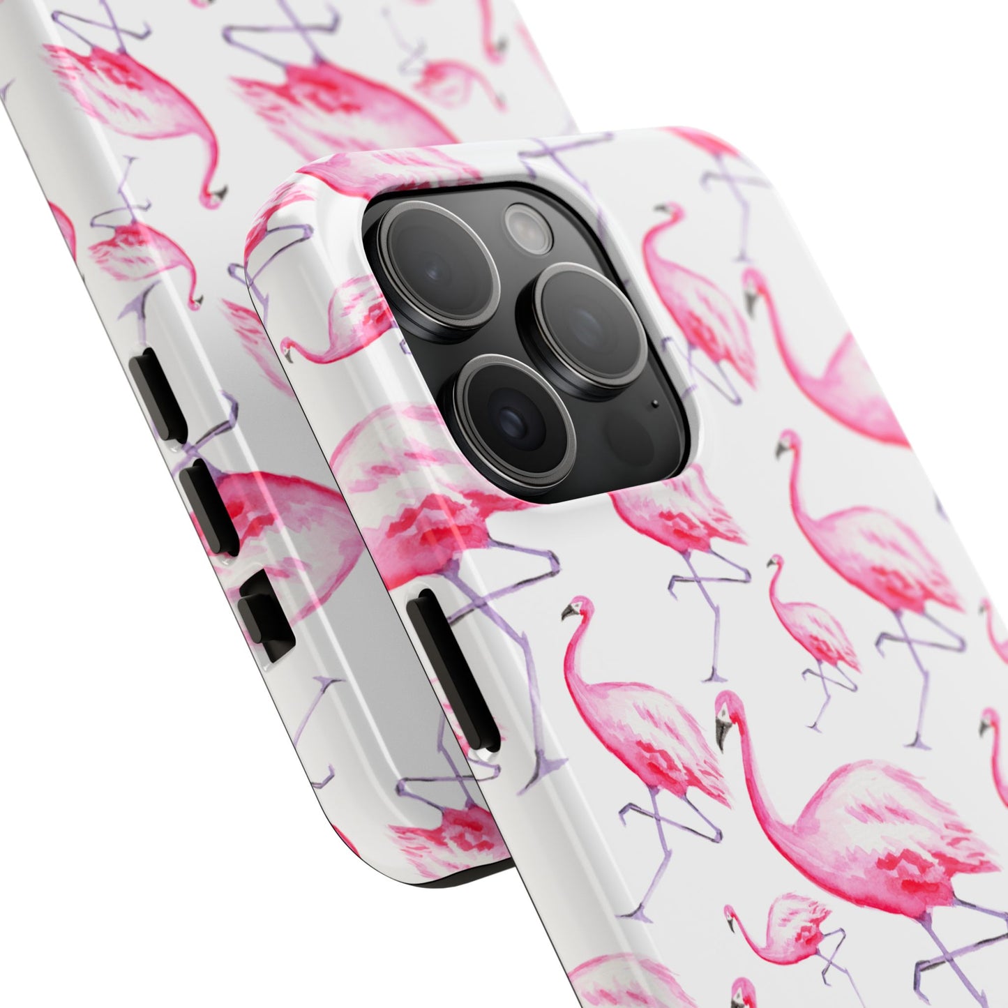 Hot Pink Flamingos Watercolor Illustrated Tossed Pattern Phone Case | Various Models