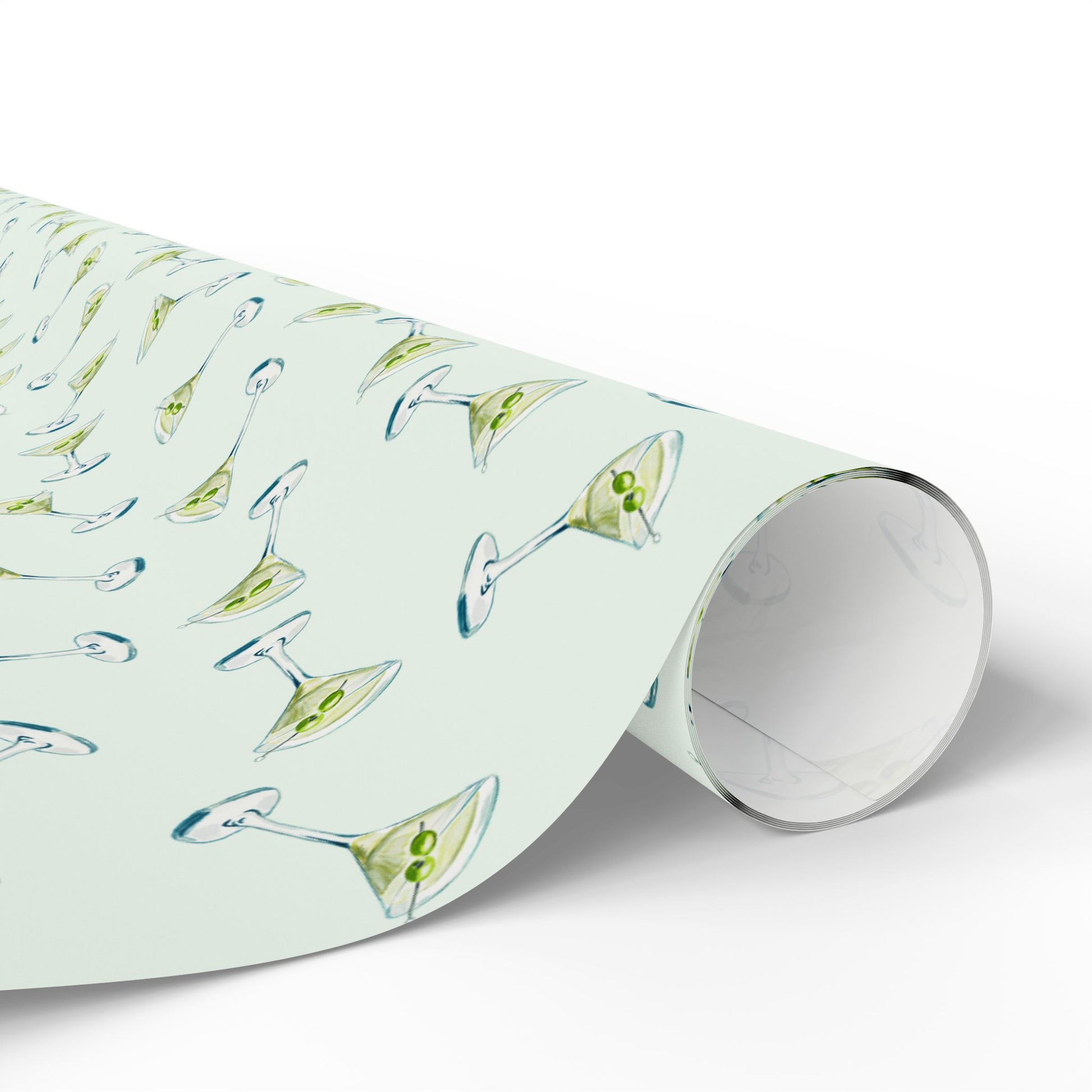 Gift Wrap | Mini Mint Green Watercolor Martini Tossed Pattern | Matte or Glossy | Festive Birthday Bachelorette Cocktail Gift Wrap