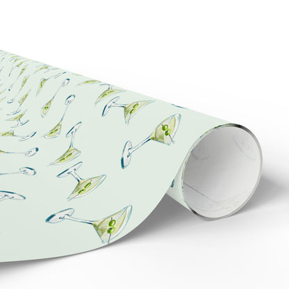Gift Wrap | Mini Mint Green Watercolor Martini Tossed Pattern | Matte or Glossy | Festive Birthday Bachelorette Cocktail Gift Wrap