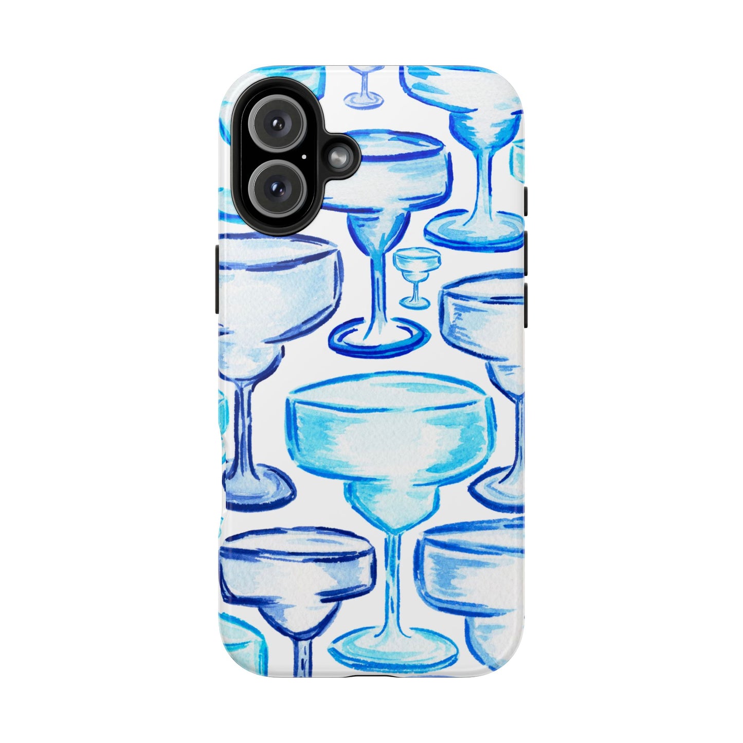 Coastal Shades of Blue Watercolor Margaritas Tough Phone Case | Various Models Available iPhone 16 Plus