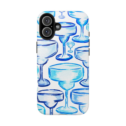 Coastal Shades of Blue Watercolor Margaritas Tough Phone Case | Various Models Available iPhone 16 Plus