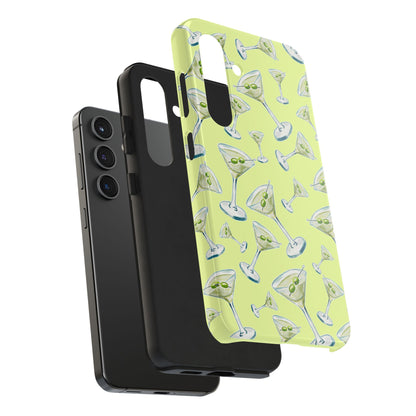 Watercolor Blue and Green Martinis Tossed Illustrated Pattern Yellow Tough Phone Case | Various Models