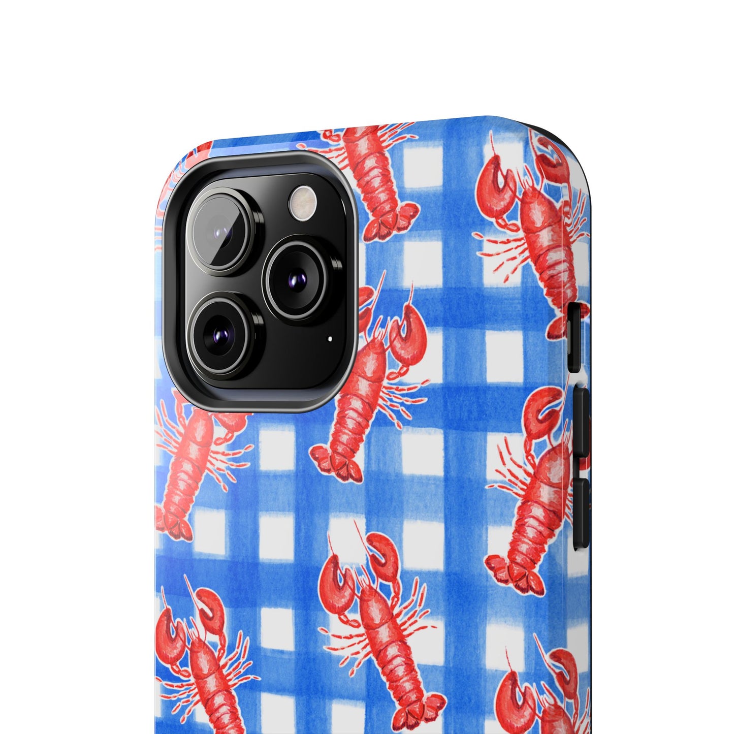 Blue Gingham Red Lobster Watercolor Patterned Phone Case | Various Models