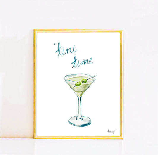 Tini Time Martini Glass Watercolor Painting | Cocktail Wall Art | Watercolor Bar Cart | Martini Poster Art | Martini Watercolor Print Art