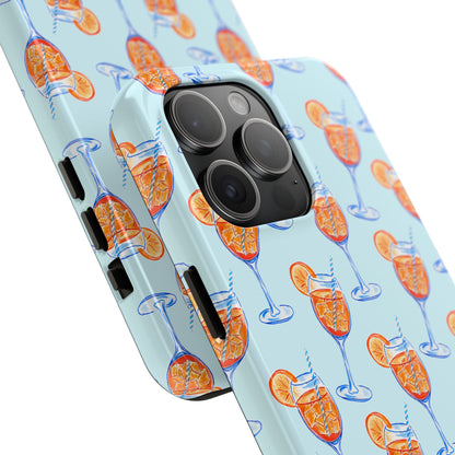 Orange & Blue Aperol Spritz Watercolor Pattern Turquoise Phone Case | Various Models